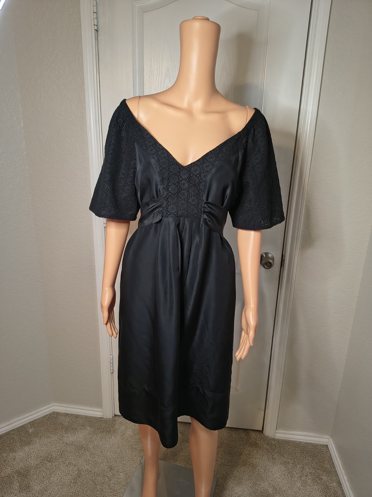 100% Silk Black Dress Quiet Luxury Glam Pinup Cocktail Banana Republic Size 14