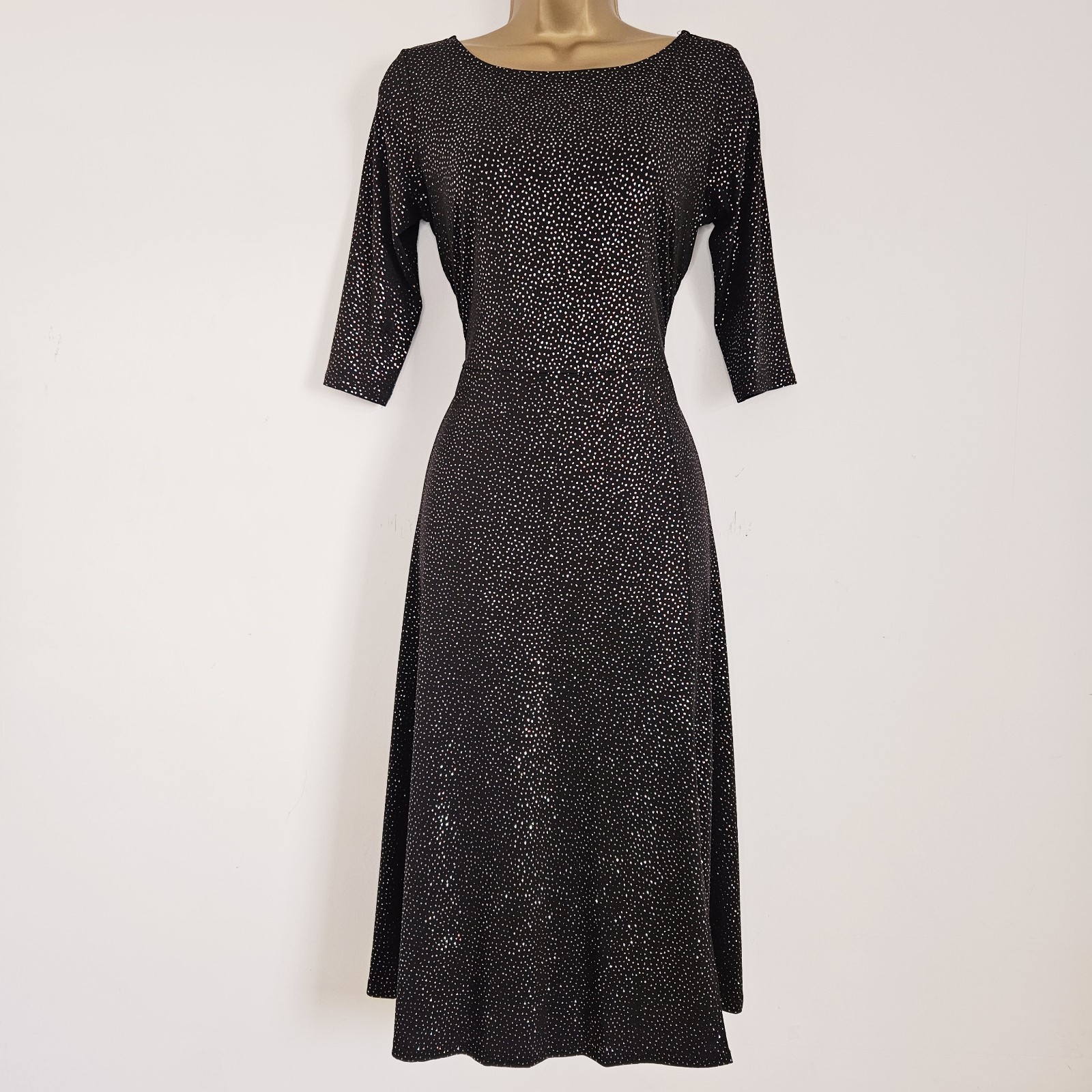 NEW Ex DOROTHY PERKINS 10-20 Black Silver Sparkle Glitter Midi Dress Occasion