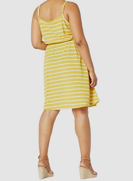 Junarose Women’s Yellow Plus Tilda Striped Sleeveless Sheath Dress Size M