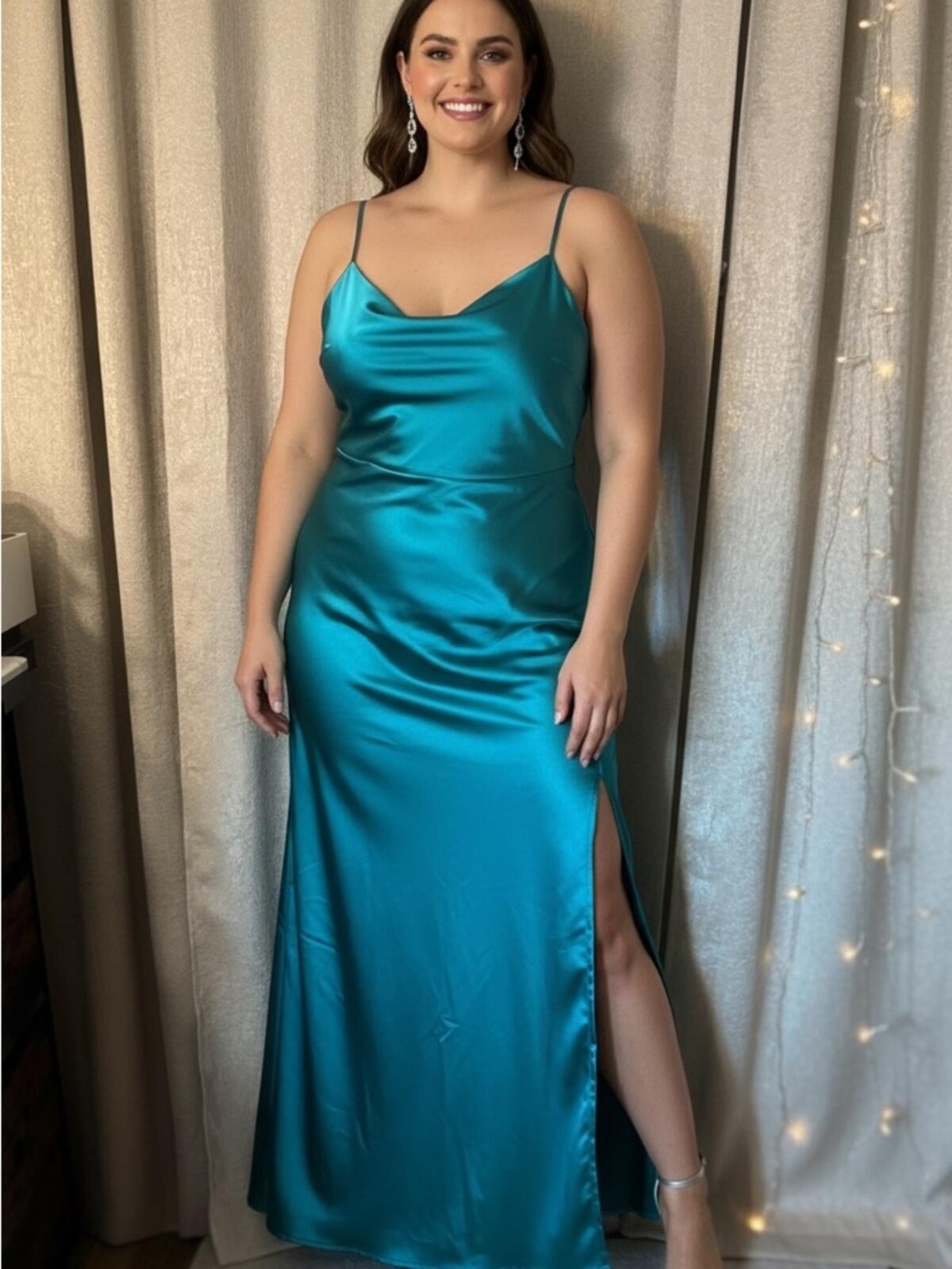 Lulus Teal Satin Slip Midi Dress XL NWT