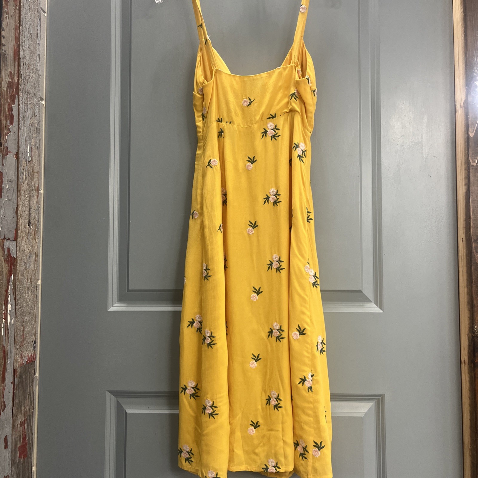Privacy Please Yellow Flowery Midi Strappy Dress Womens Size S