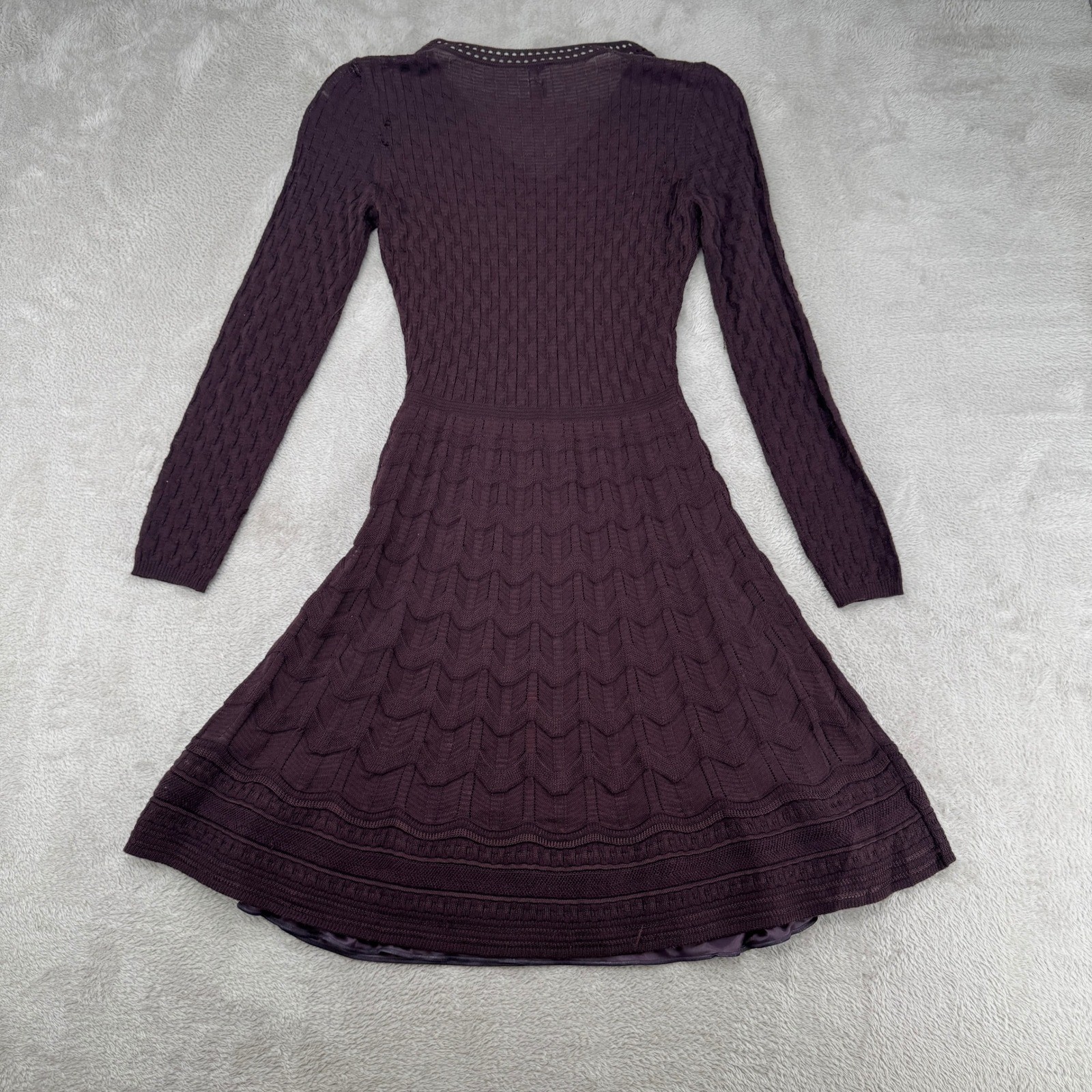 Vintage M Missoni Fit & Flare Sweater Dress Womens 40/4 Purple Flaws Cable Knit