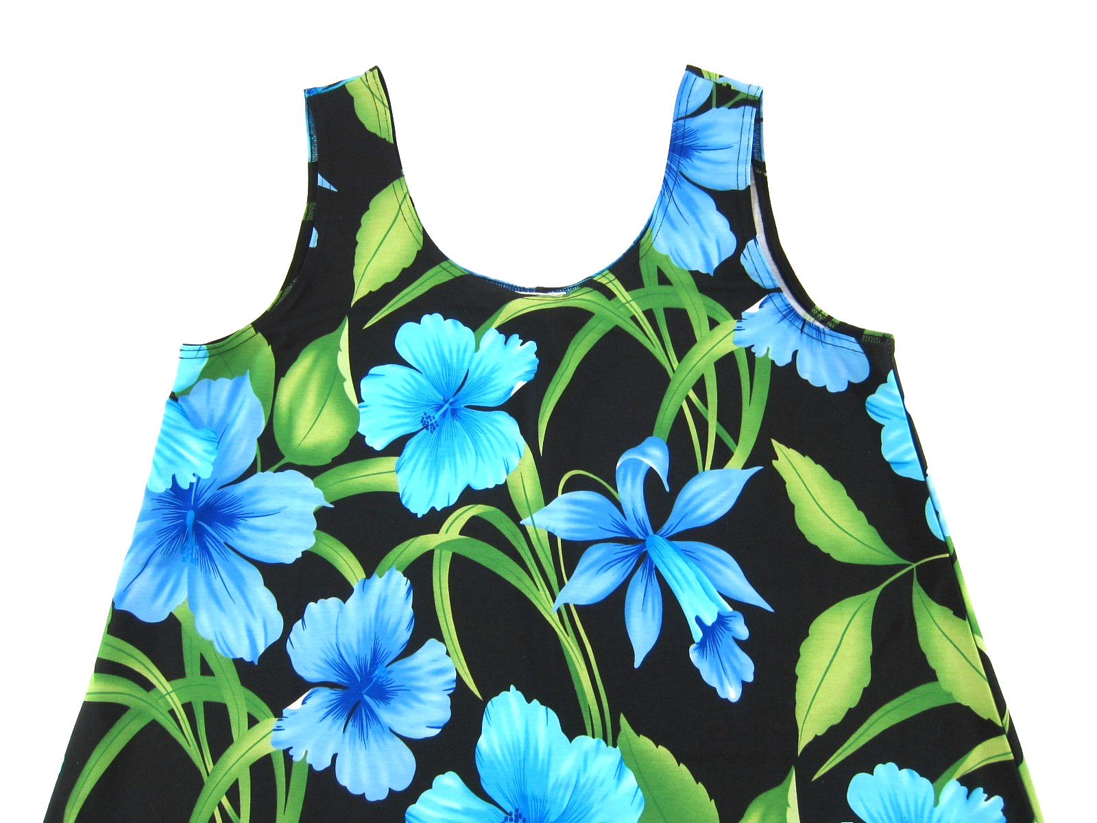 VTG BaBa Hawaii USA Black Blue Green Floral Stretch Tunic Shift Tank Dress XL