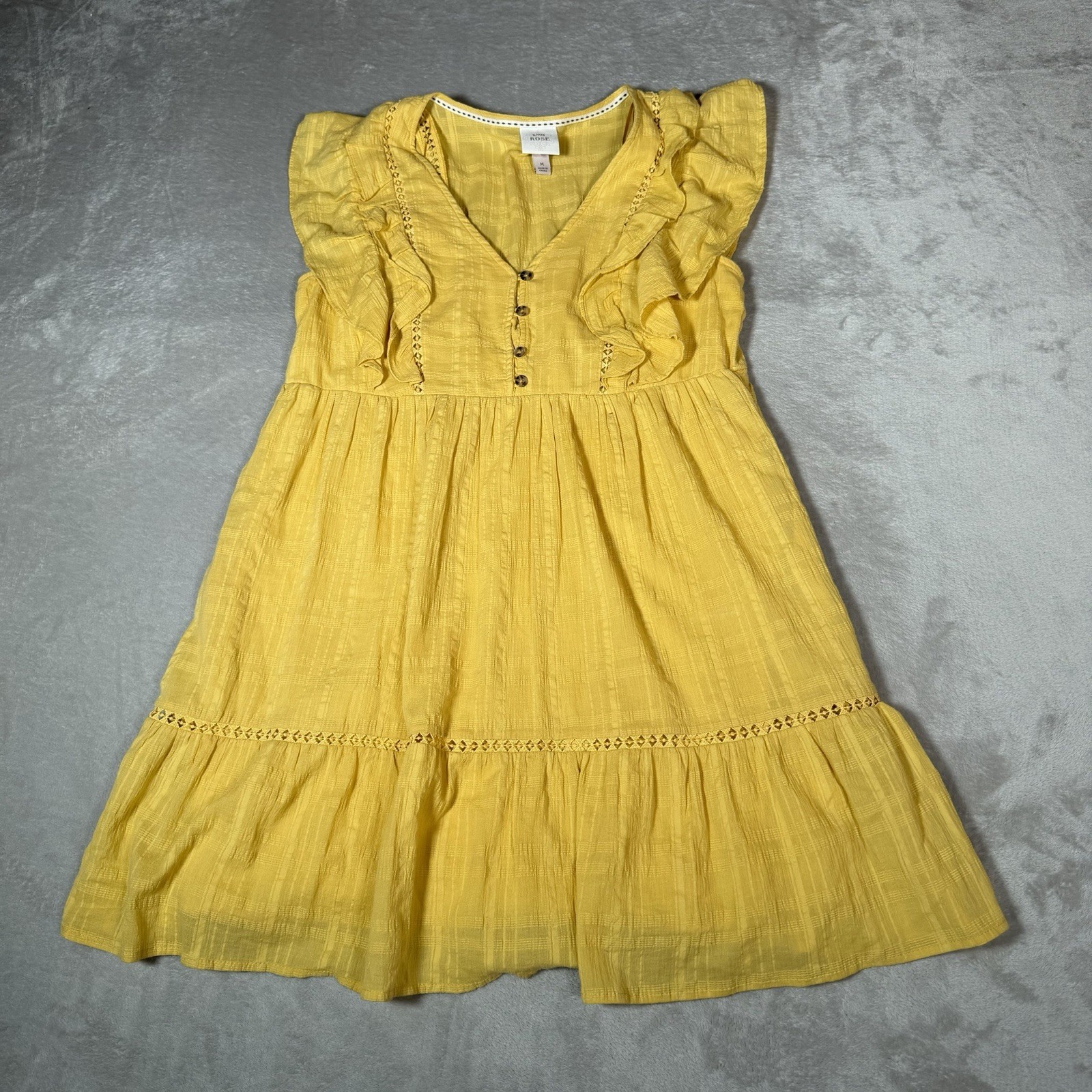Knox Rose Drees Womens Medium Yellow Saharan V-Neck Flutter Sleeve Mini Boho