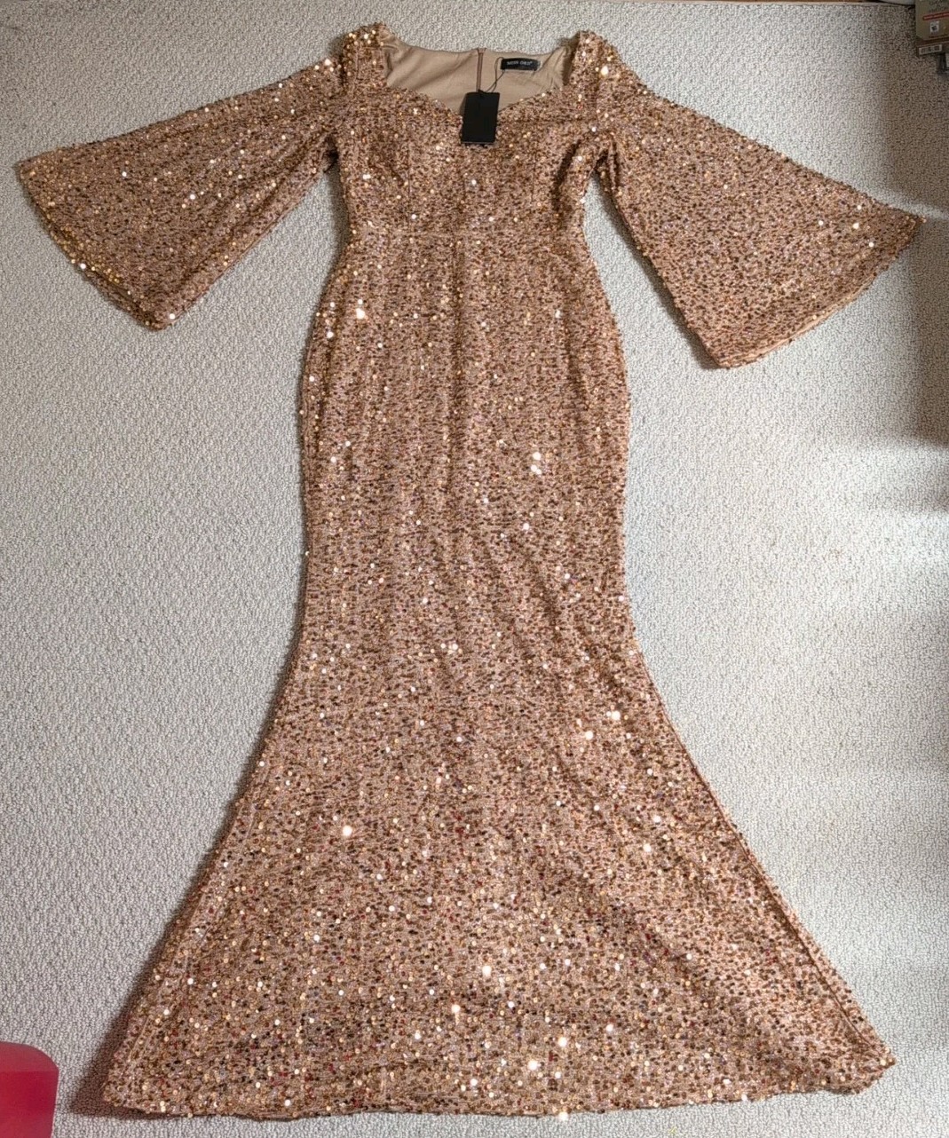 Miss Ord Womens Large Beige 100% Polyester Long Sleeve Sequin Dress 24