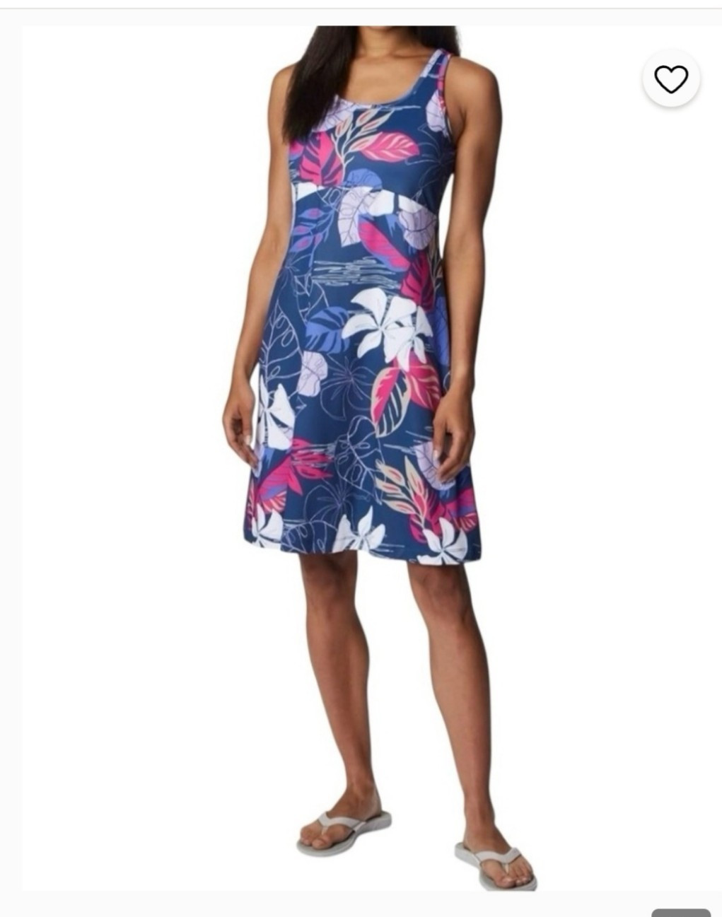 Columbia PFG XS Blue Pink Floral Shift Knee Dress Sleeveless Scoop Neck Pullover