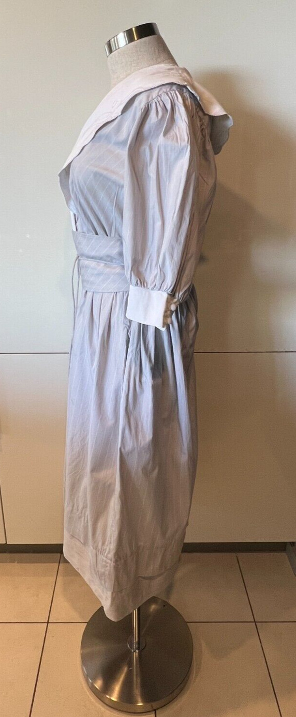PRUE ACTON Vintage 70s Grey/White Stripe Collared, Cotton Dress 8-10AUS/4-6US