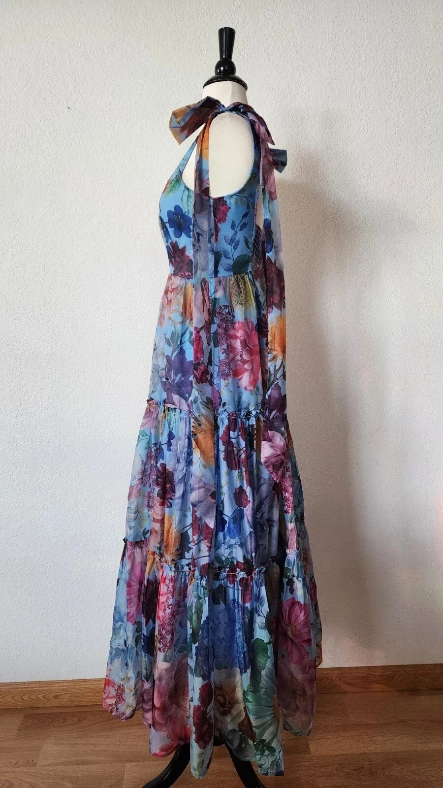 New Anthro Maxi Dress New Size Small Blue Floral Coquette Wedding Formal Prom