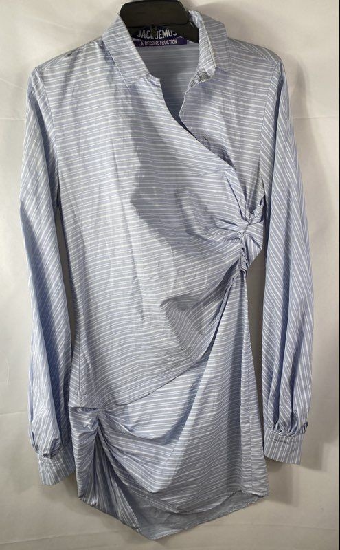 Jacquemus Women’s La Reconstruction Striped Draped Shirt Dress Blue White Sz 36