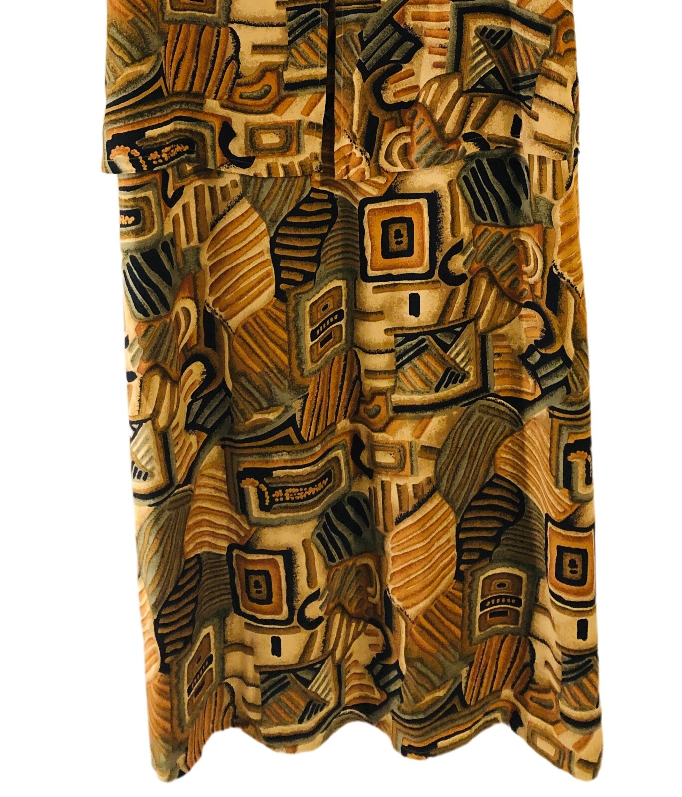 vtg 80s MPH Tribal Aztec Shift Maxi Dress Sz 2X Rayon Short Sleeve