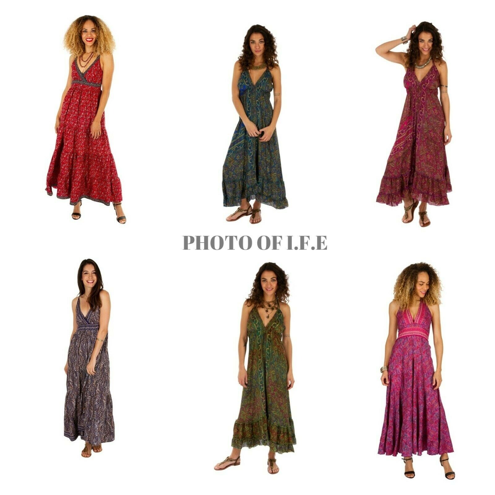 Handmade Ladies Casul Evening Summer 5 PC lot Dress indian Sari Silk Long Dress