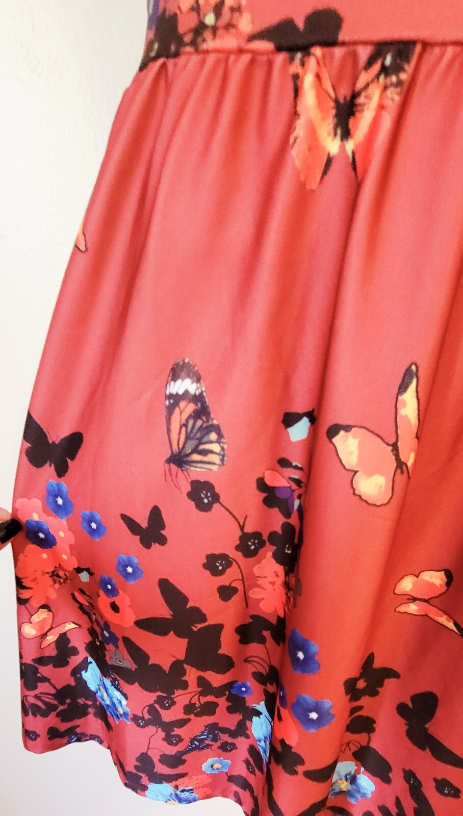 NWT Owin Muted Red Silky Butterfly A Line Dress Retro Fairy M