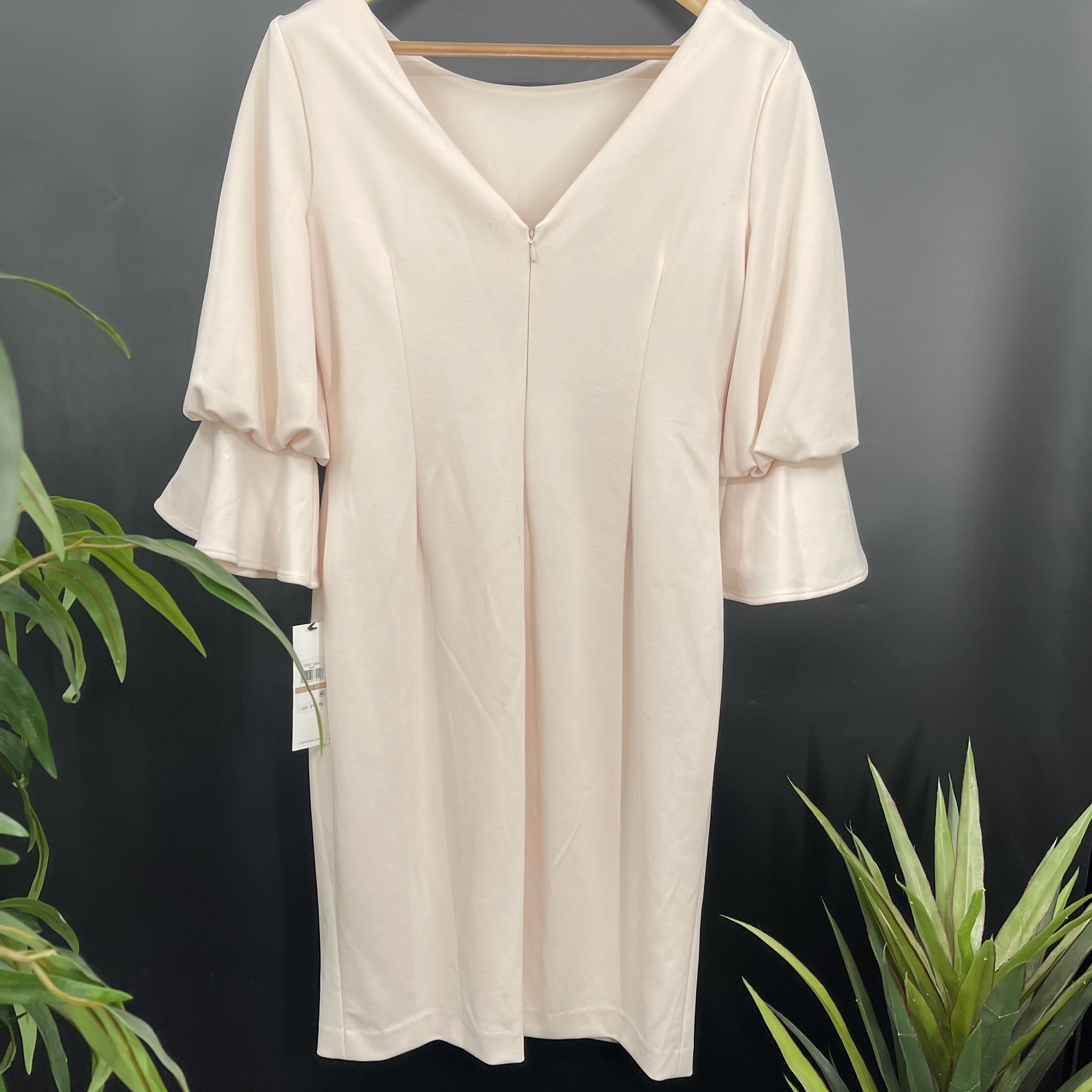 Calvin Klein Vietnam Pastel Pink Powder Sheath Dress Layered Bell Sleeve 12