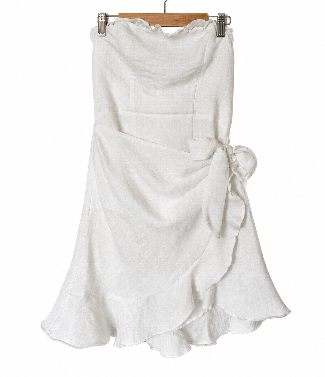 Saints + Secrets White Linen Strapless Ruffle Tie Dress Size S
