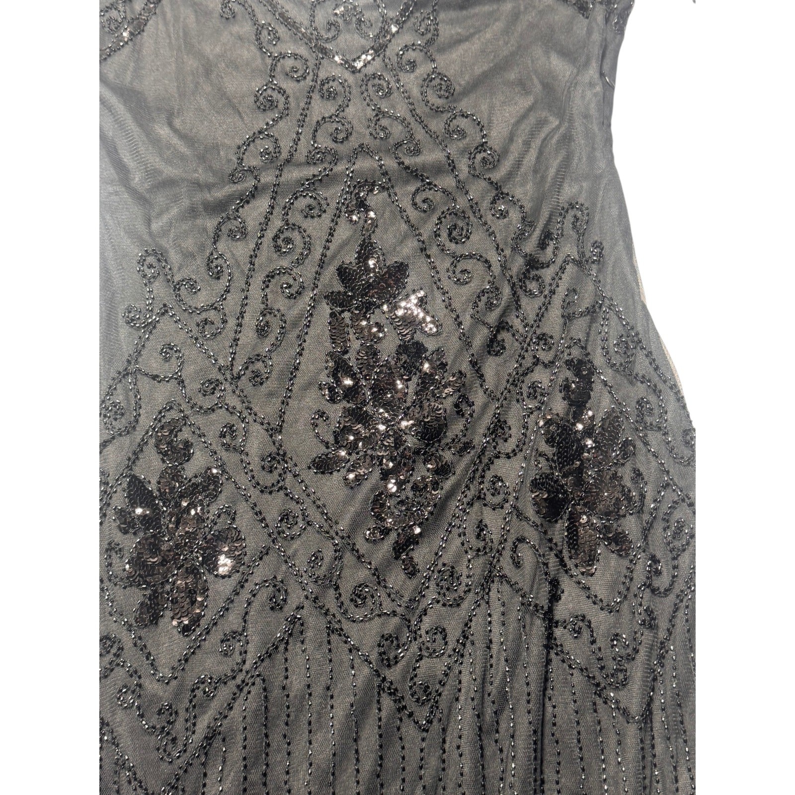 Babeyond Flapper Dress Womens L Black Beaded Sequin 1920s Great Gatsby Fringe