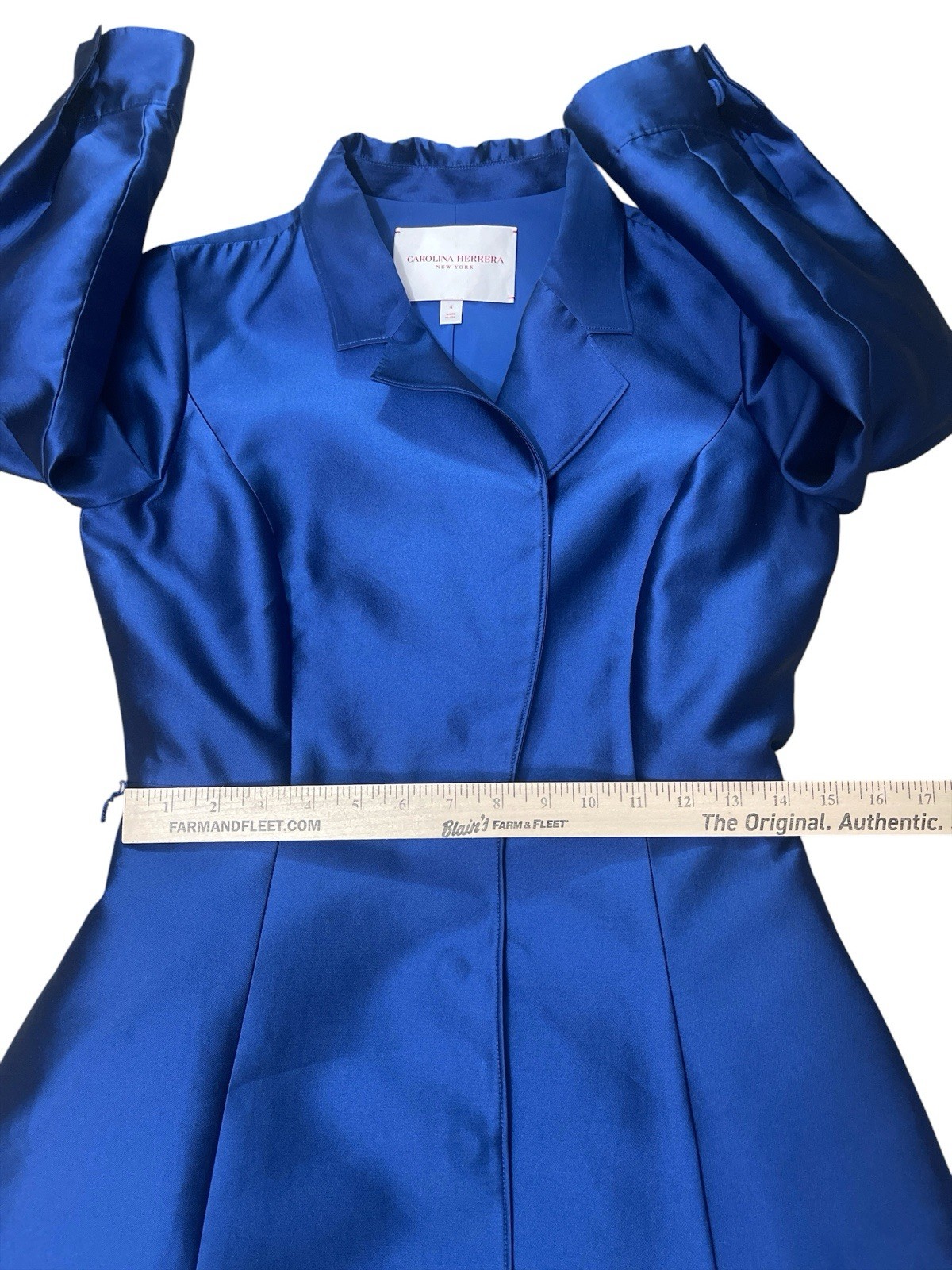 Carolina Herrera Blue Silk 3/4 Sleeve A Line Suit Dress Size 4 Luxury Designer