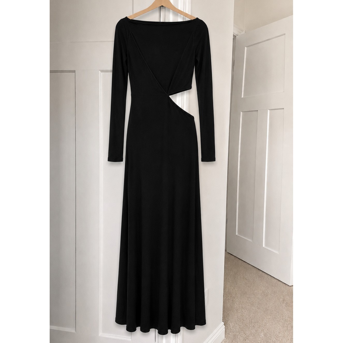 Paris Georgia Lola Black Cutout Maxi Dress Gallery Opening Quiet Luxury S NWT