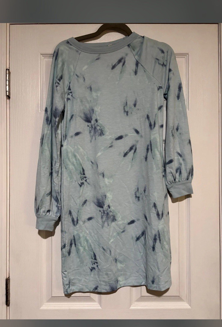 Candace Cameron Bure Women’s Blue Tie Dye Sweater Dress 2XS Knee Long Sleeve