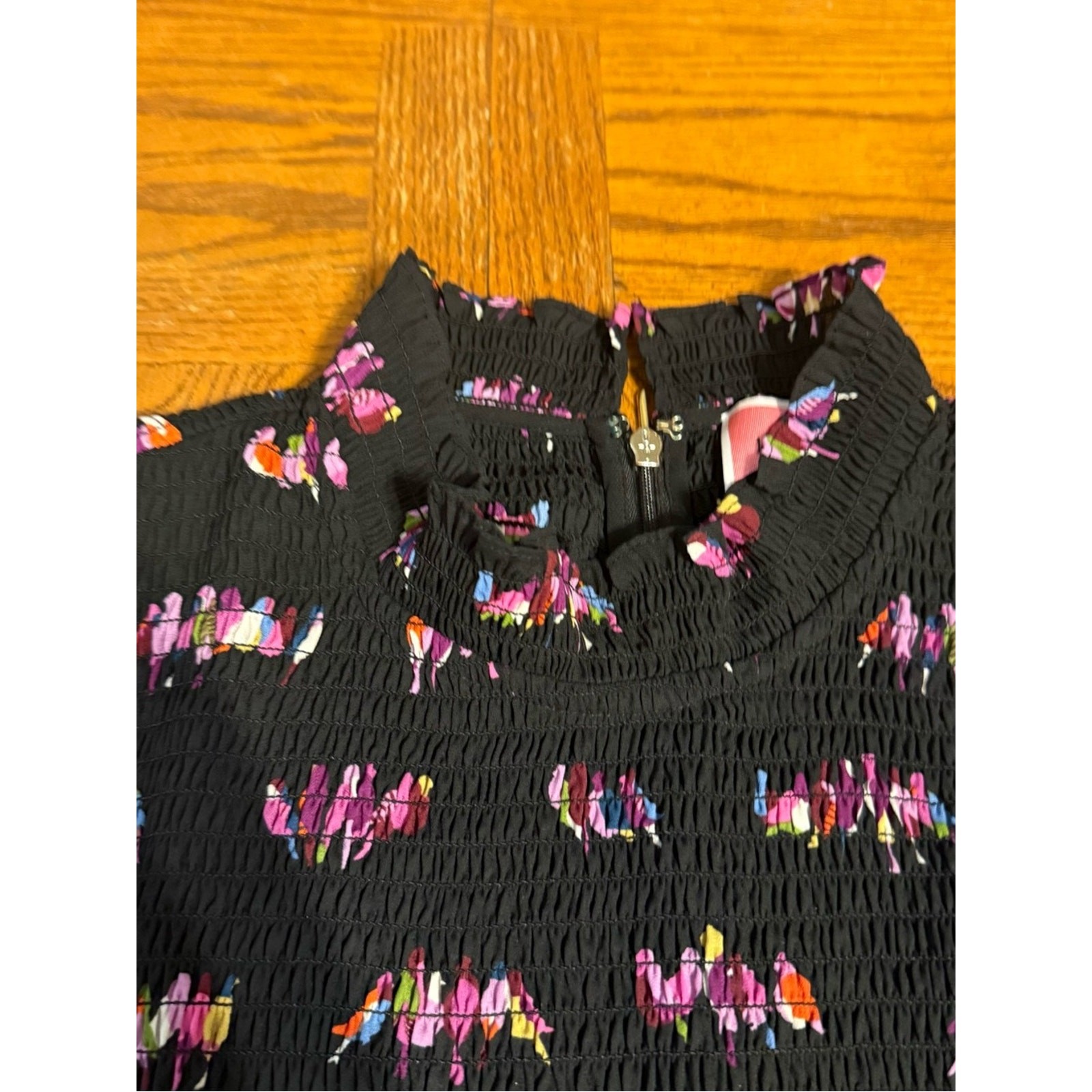 Kate Spade Love Birds Smocked Long Sleeve Knee Length Dress Sz 10
