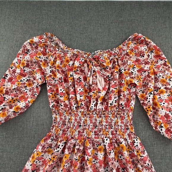 J For Justify Smocked Mini Dress Floral Small rayon Boho Off Shoulder Half Sleev
