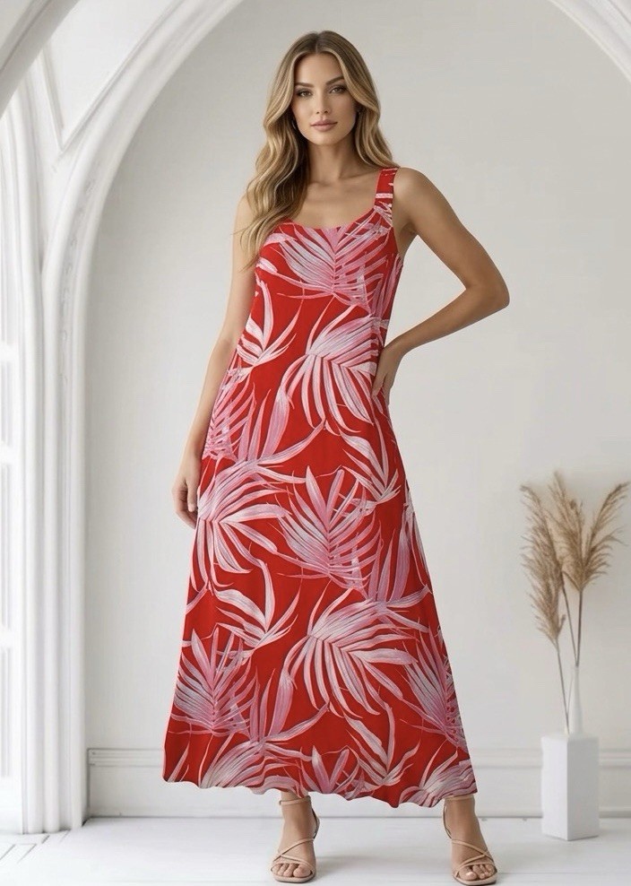 1 State Tropical Leaf Print Sleeveless Maxi Dress Size Medium Summer Resort Chic