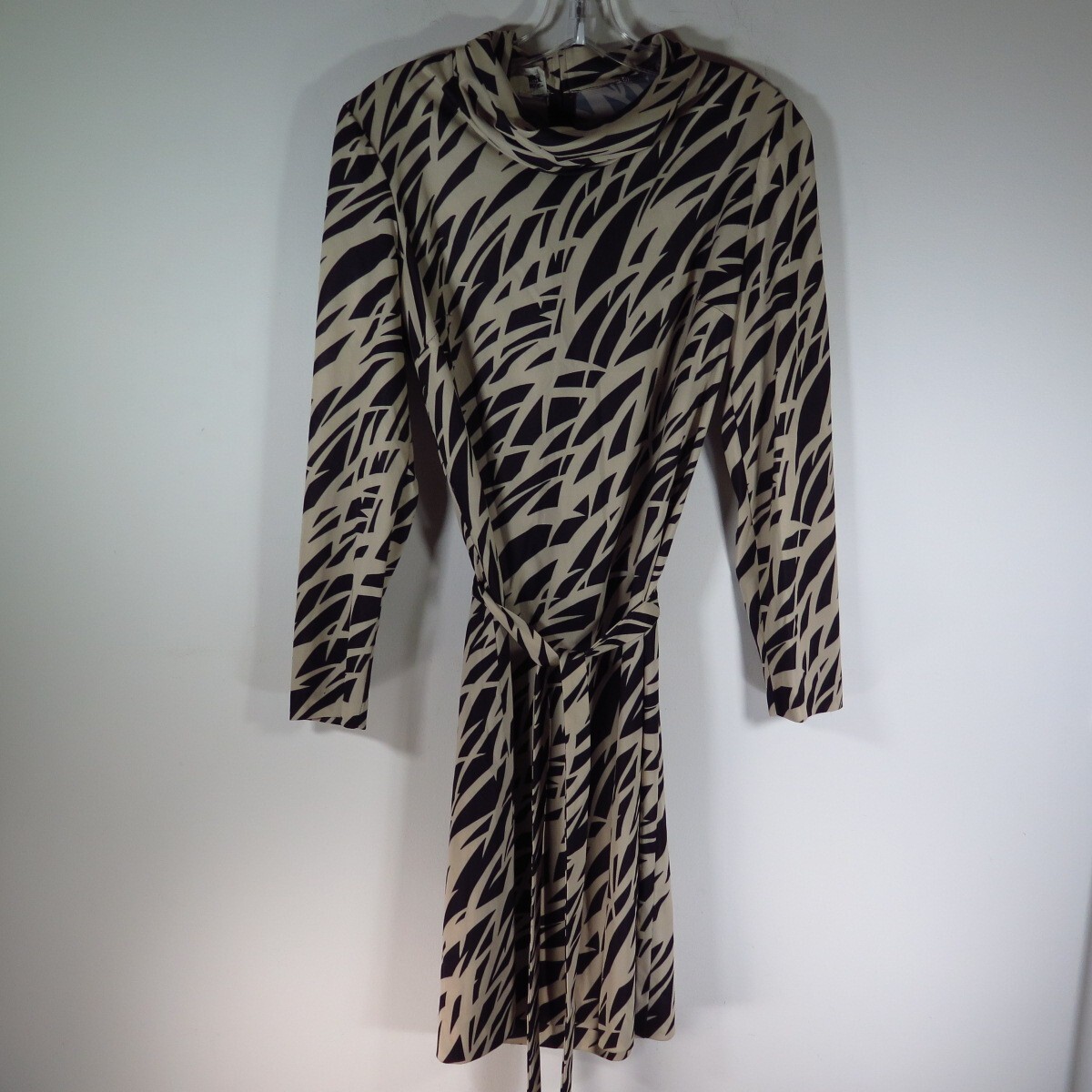 vintage puritan forever young half zip back Tan And Black print belted dress L