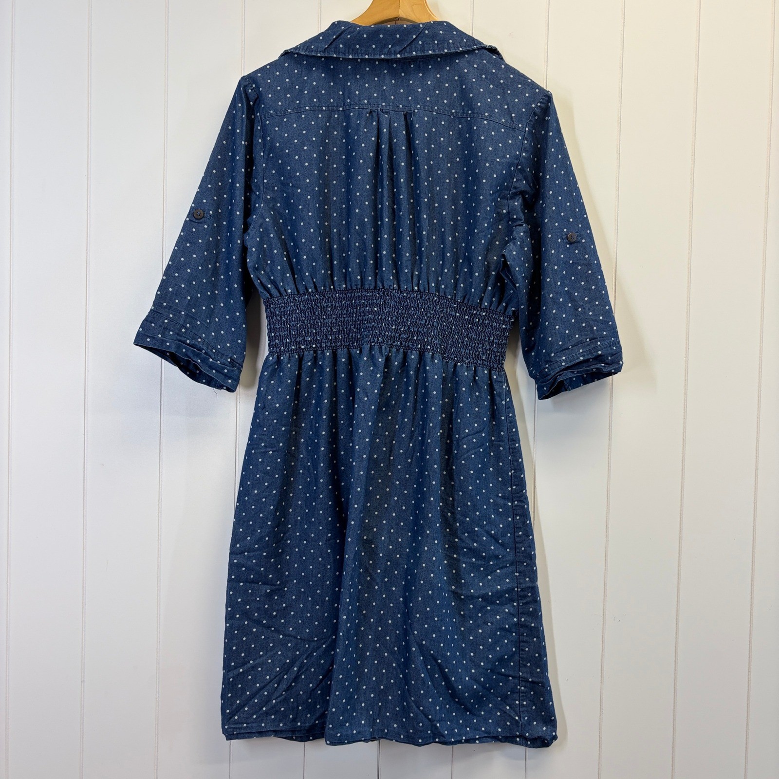 J Gee Rockabilly Polka Dot Chambray Denim Zip Front Dress Women XL Retro Classic