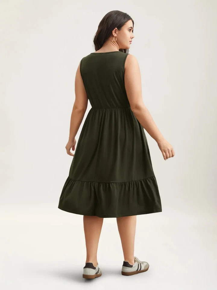 Bloomchic Army Green Midi Dress Womens Size 10 Sleeveless Button Front Pockets
