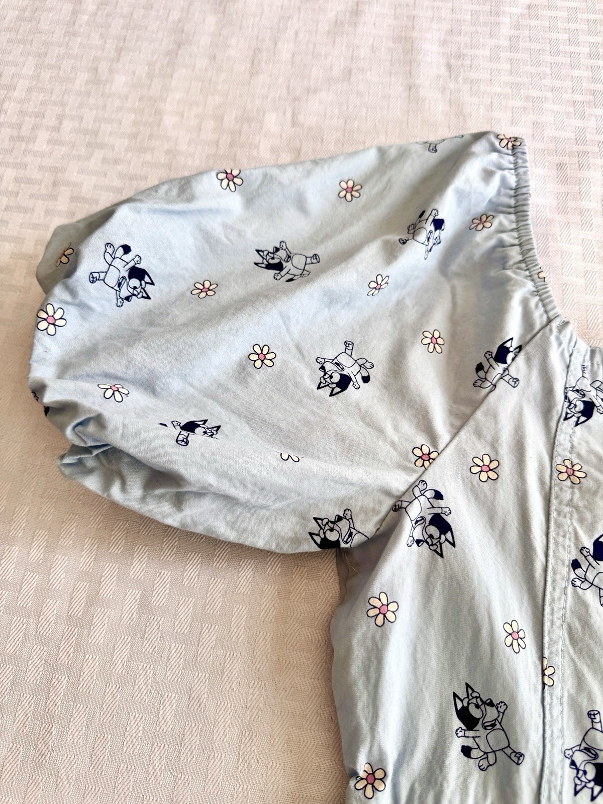 Bluey Puff Sleeve Cotton Dress Light Blue Floral Character Print Womens Large