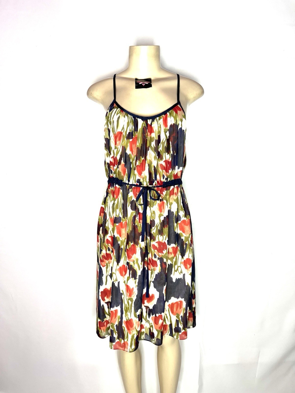 MOULINETTE SOEURS ANTHROPOLOGIE 100% SILK HALTER STYLE DRAWSTRING WAIST DRESS 6