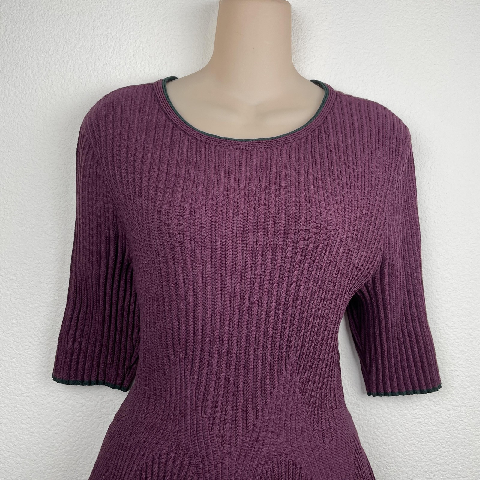 Ted Baker Dress Wmn 6 Purple Ribbed Knit Fit & Flare Skater Half Sleeve Back Zip