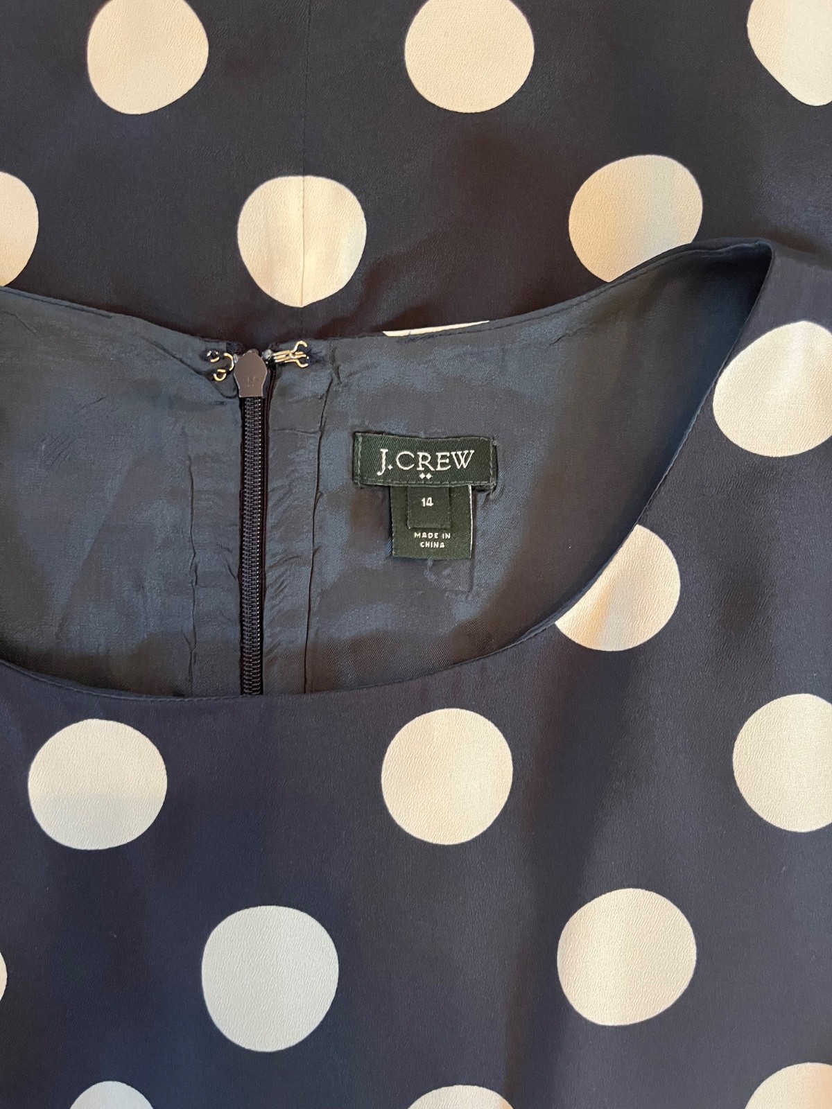 J. Crew Navy White Polka Dot Sleeveless Sheath Dress Size 14 Style 43750