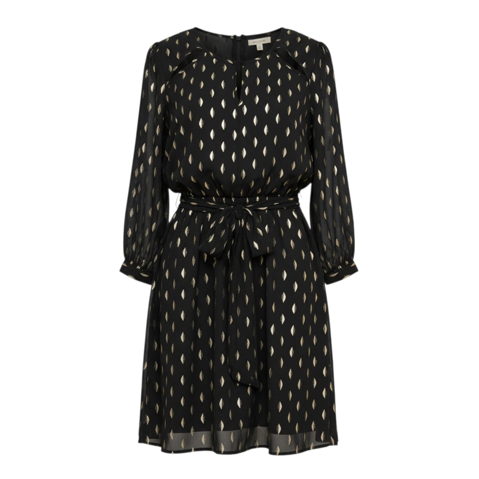 Allen B Allen Schwartz Black Gold Metallic Chiffon Hi Low Dress Size 12