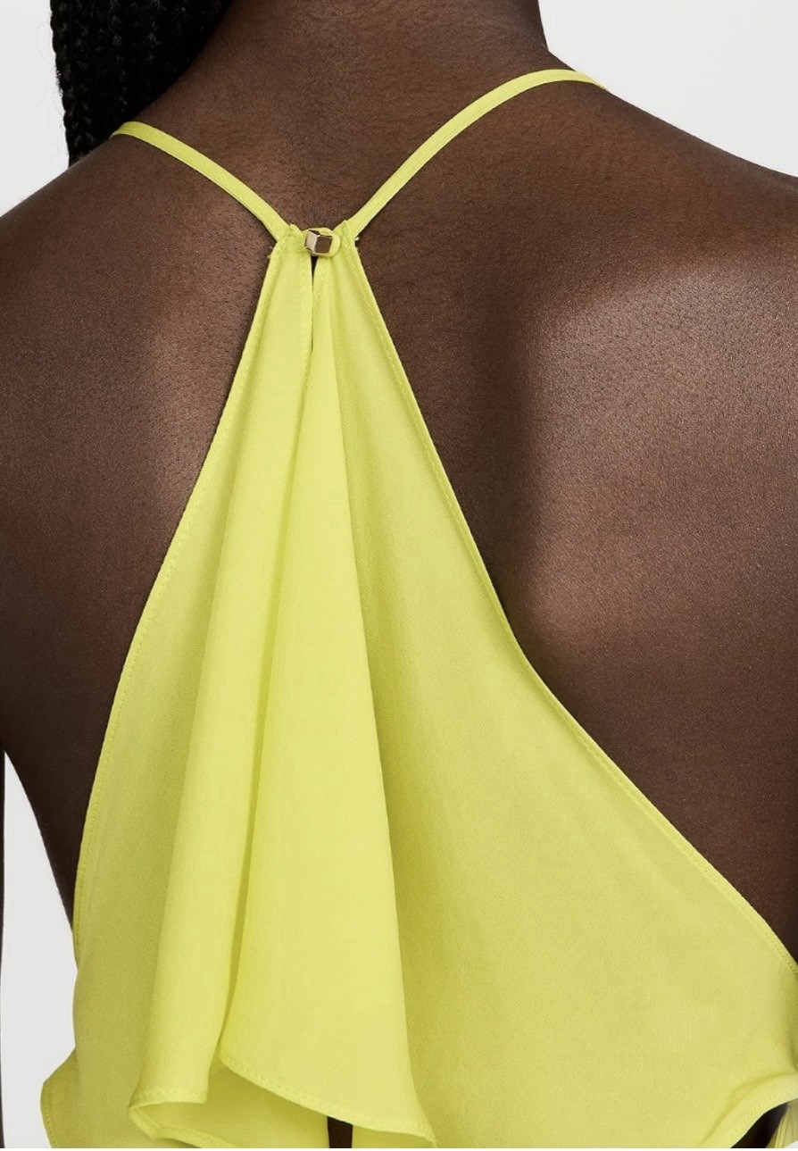 Suzy Black Lime Yellow Backless Mini Slip Dress 100% Silk Size XS
