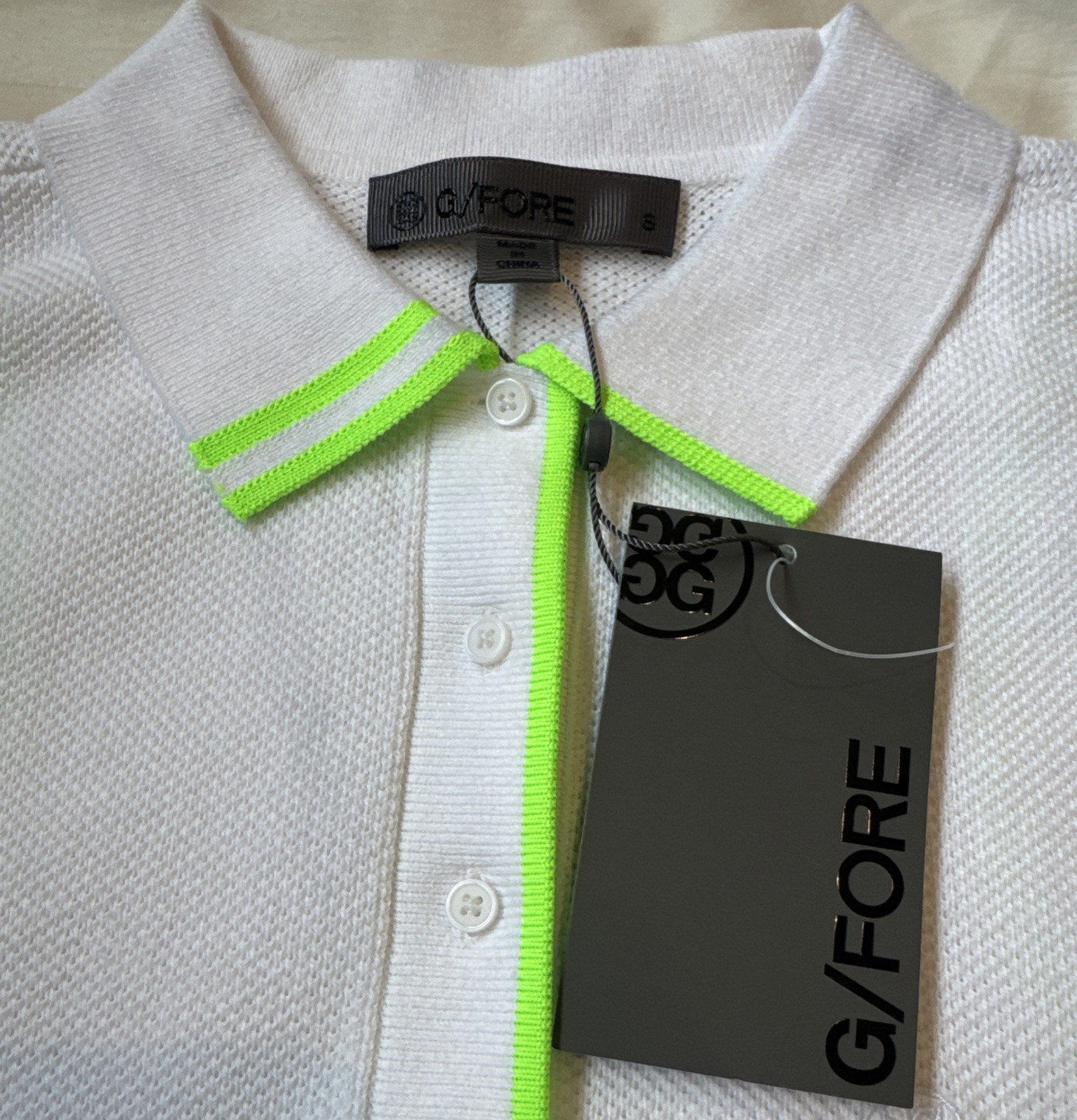 NWT G/Fore Fully Fashioned Cotton Pique Sleeveless Polo Dress White Size S
