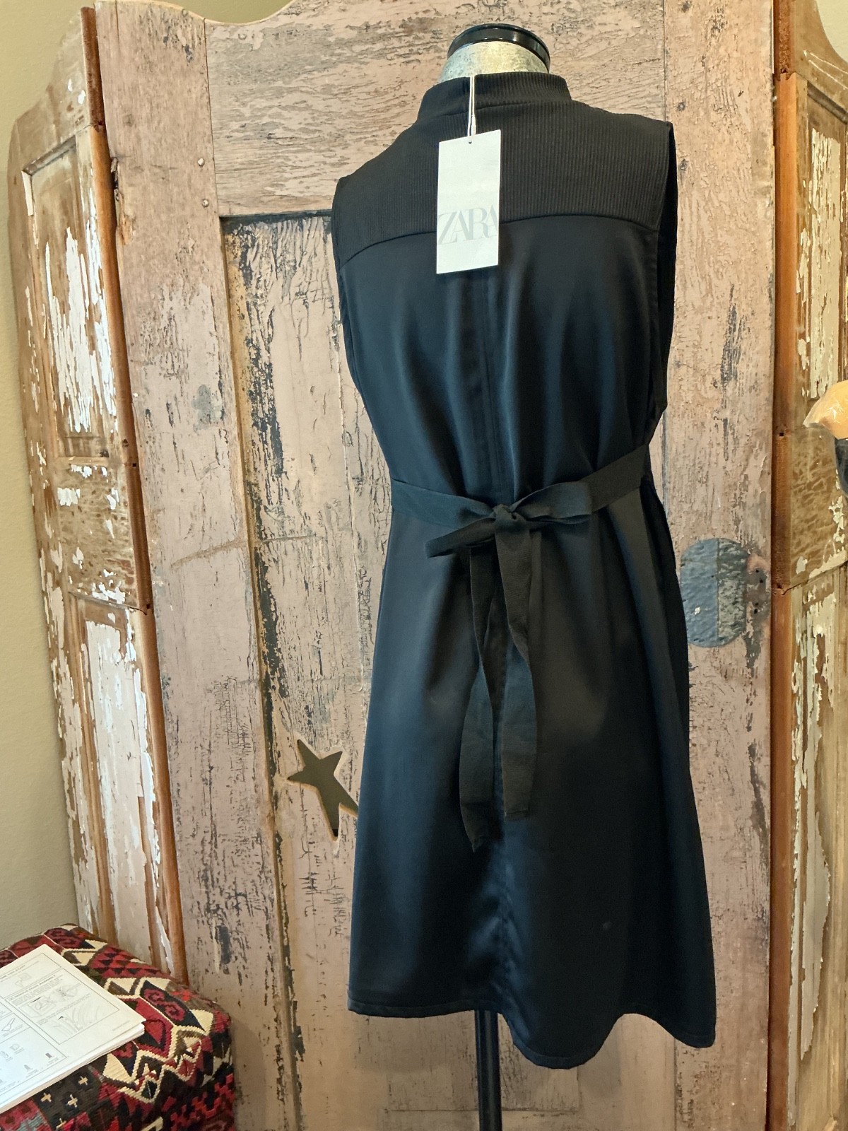 Zara Minimalist Mini Black Dress L Sleeveless/back tie /A Line/NEW