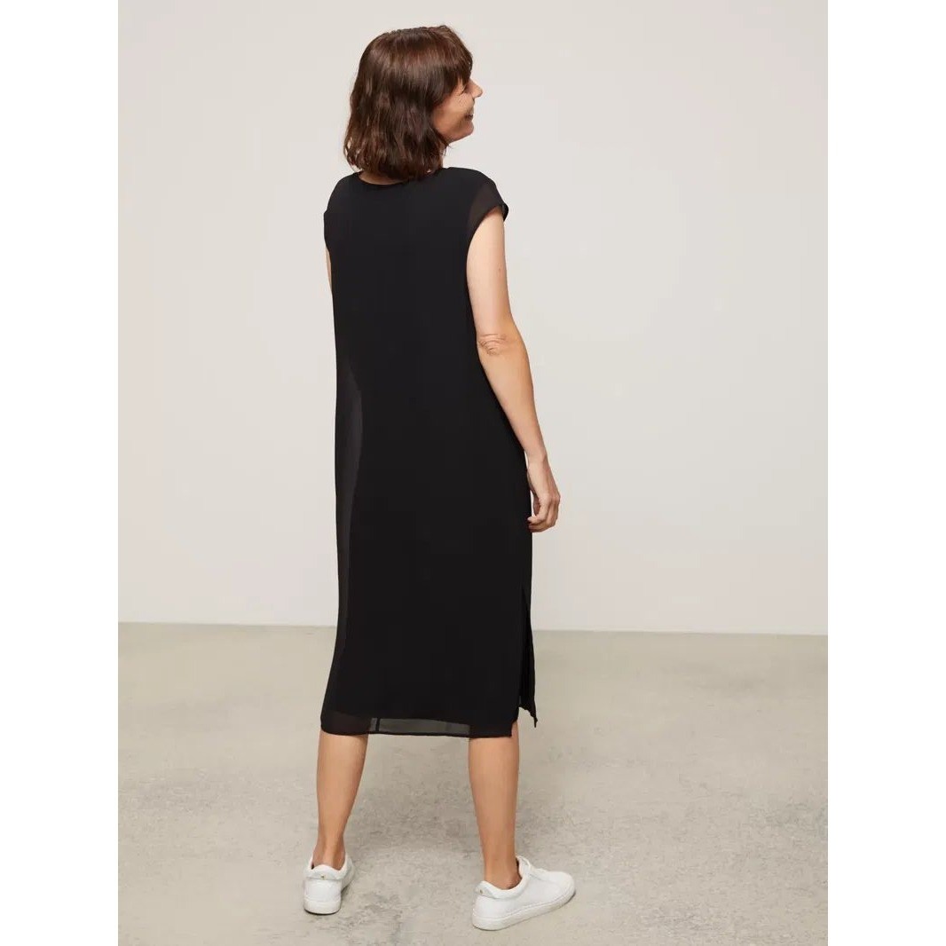 John Lewis & Partners Black Sheer Overlay Shift Midi Dress Size 14