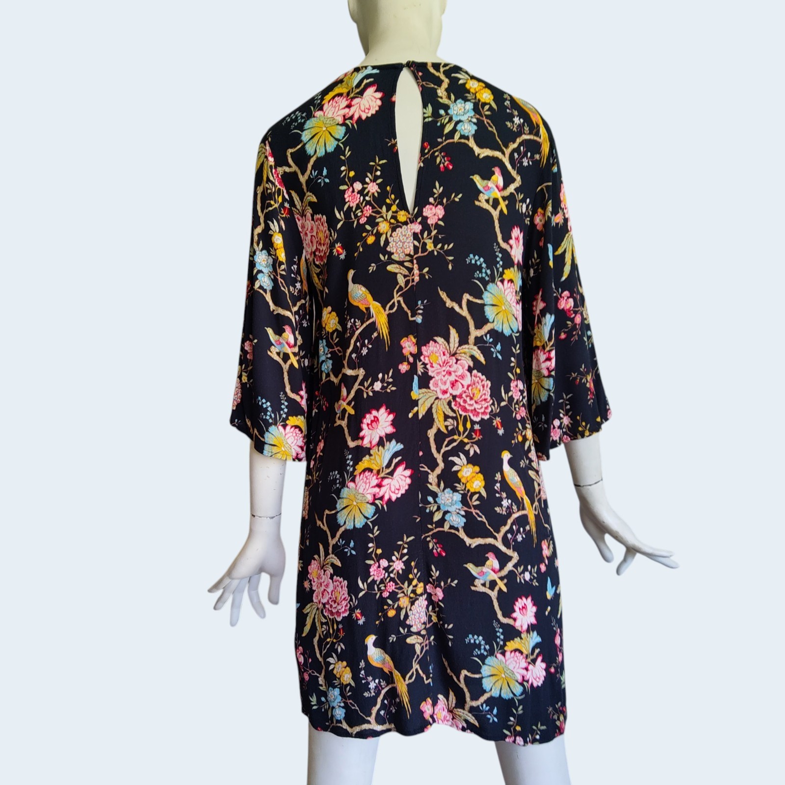 GP & J Baker x H&M Shift Dress Chinoiserie Floral Bird Print Kimono Sleeve Sz 4