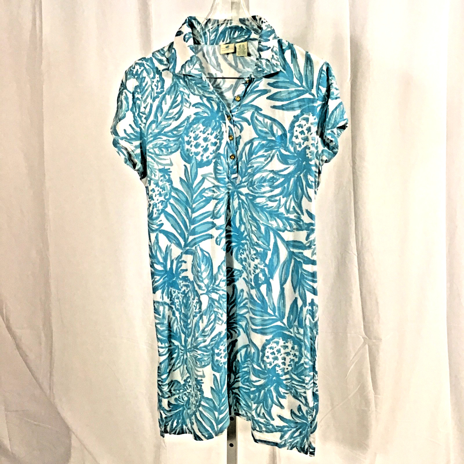 Caribbean Joe turquoise and white light weight cotton kneelength dress extra-lar