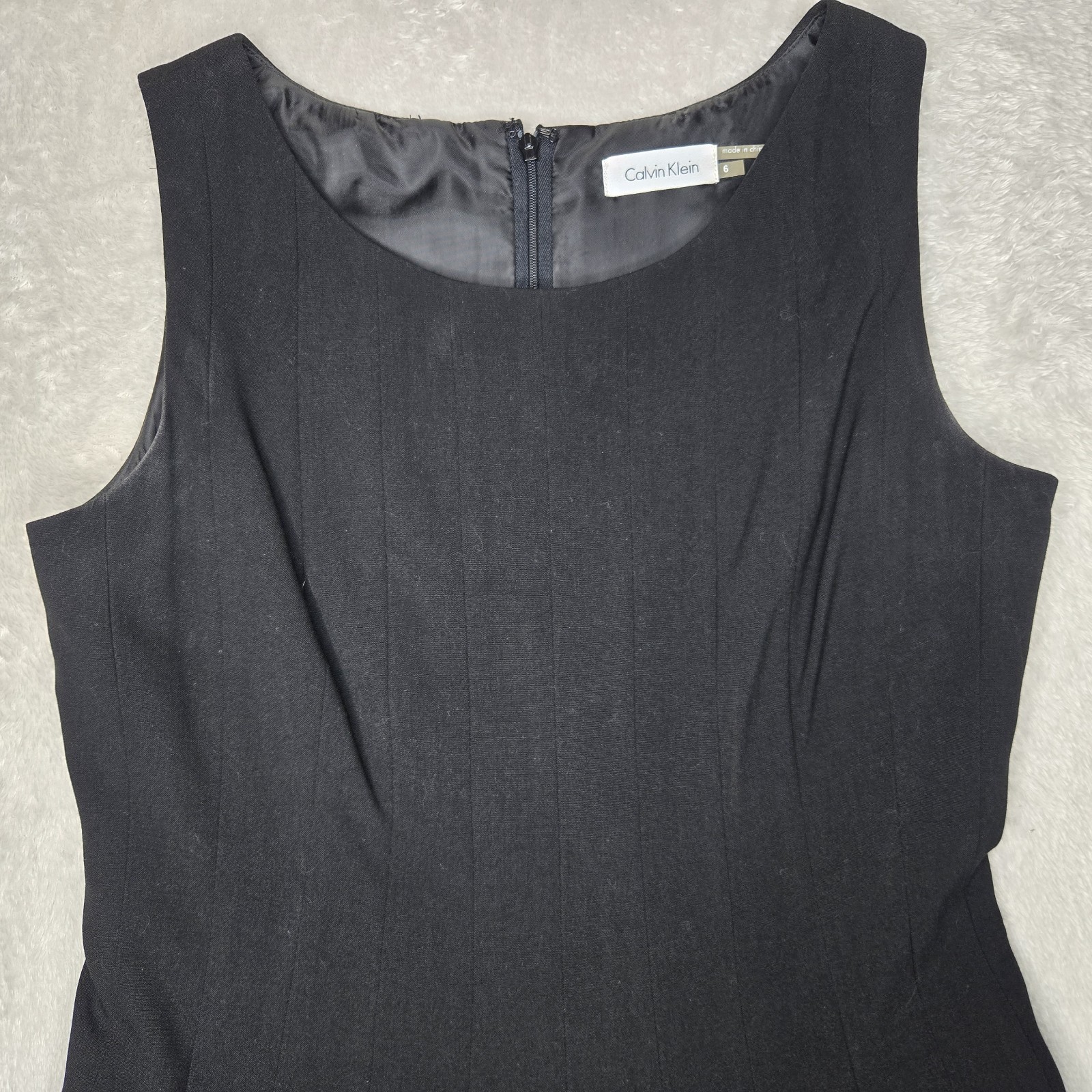 Calvin Klein Dress Womens 6 Black Lined Staple Fit & Flare Ribbed Formal LBD
