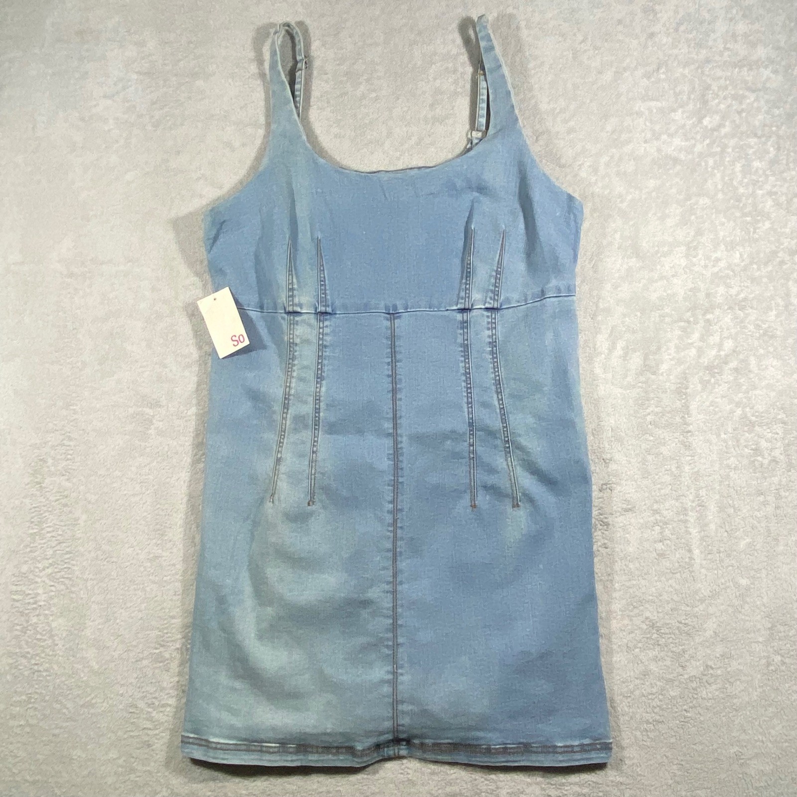 SO Denim Mini Dress Women XXL Blue Square Neck Adjustable Straps JG05Y109RW