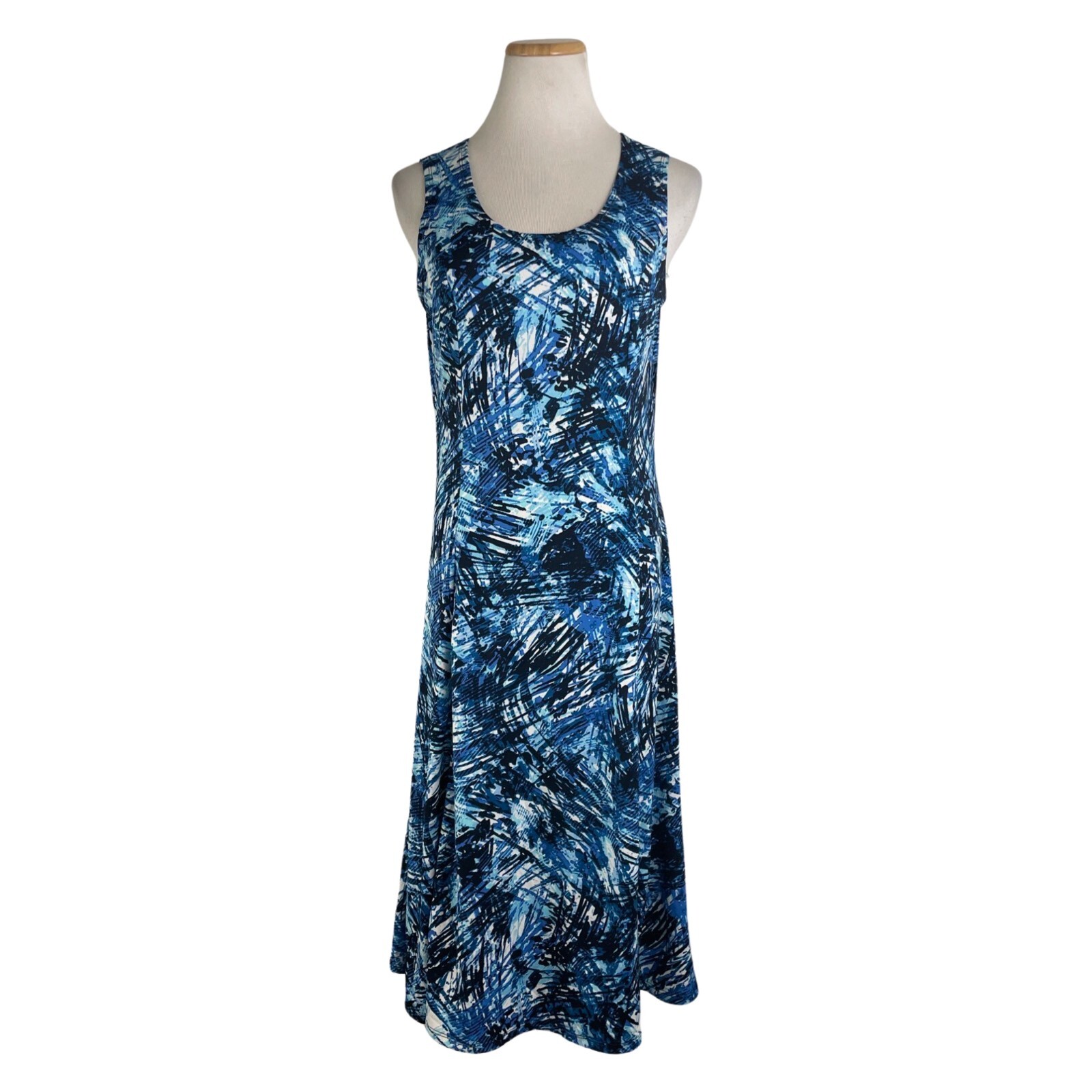 Elementz Dress Size Small NWT Abstract Print Stretch Knit Sleeveless Blue Black