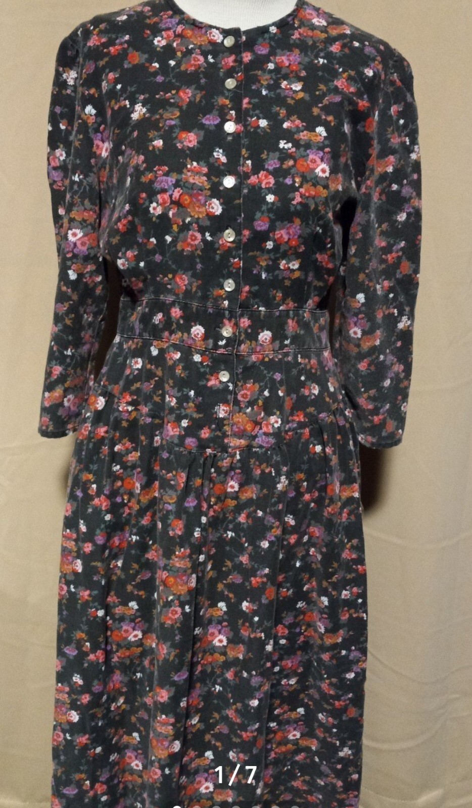 Vintage “Blondie and Me” black floral ankle length dress sz 9 Grannycore