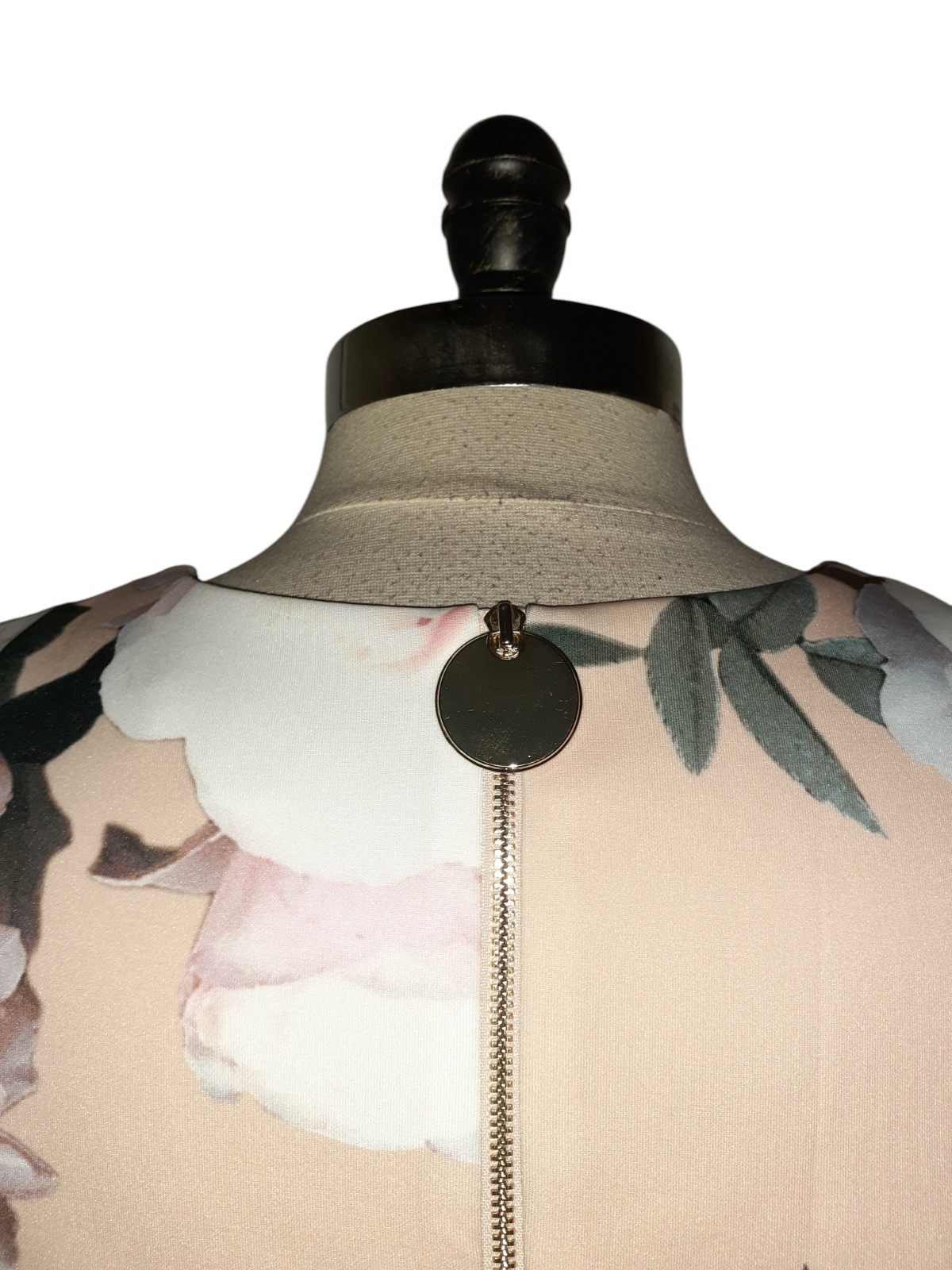 CALVIN KLEIN Size 12 A-Line Dress Beige Pink Grey Floral Sleeveless Stretch Midi