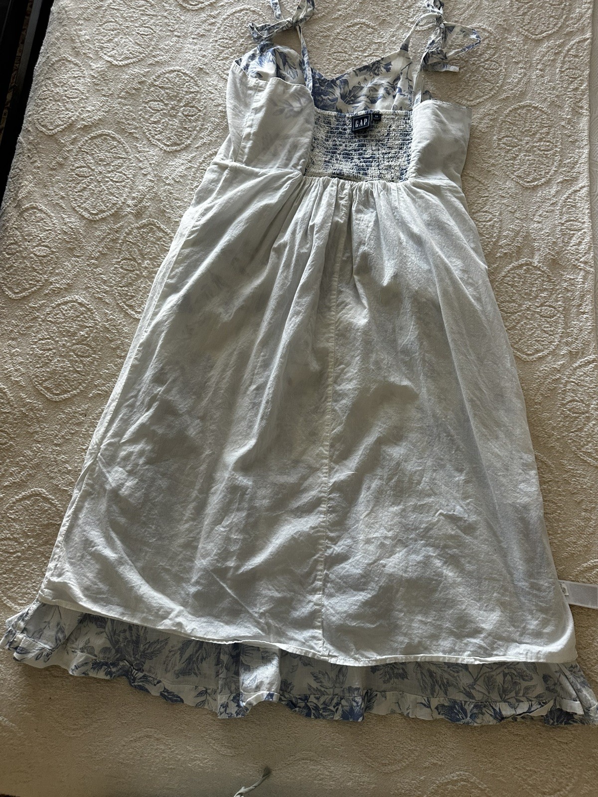 Gap 💯%Cotton Dress Offwhite Floral Maxi Blue/ White Floral Summer Sz 12 Med