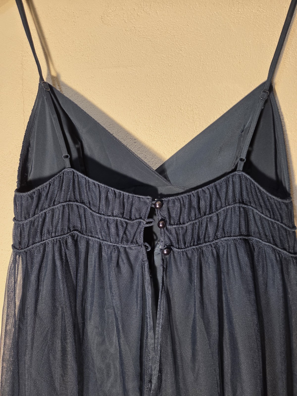 Y2K Betsey Johnson Navy Blue Mesh Lace Slip Dress Size 8 Spaghetti Strap