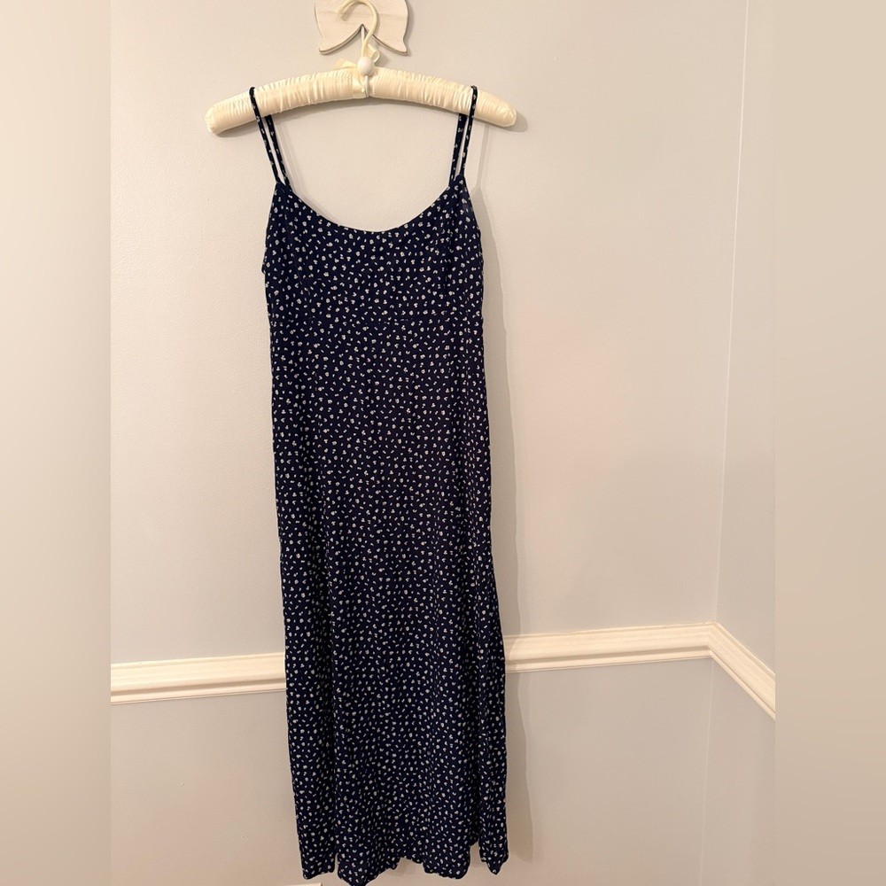 Brandy Melville Slip Dress Maxi Navy Floral Spaghetti Strap 100% Viscose