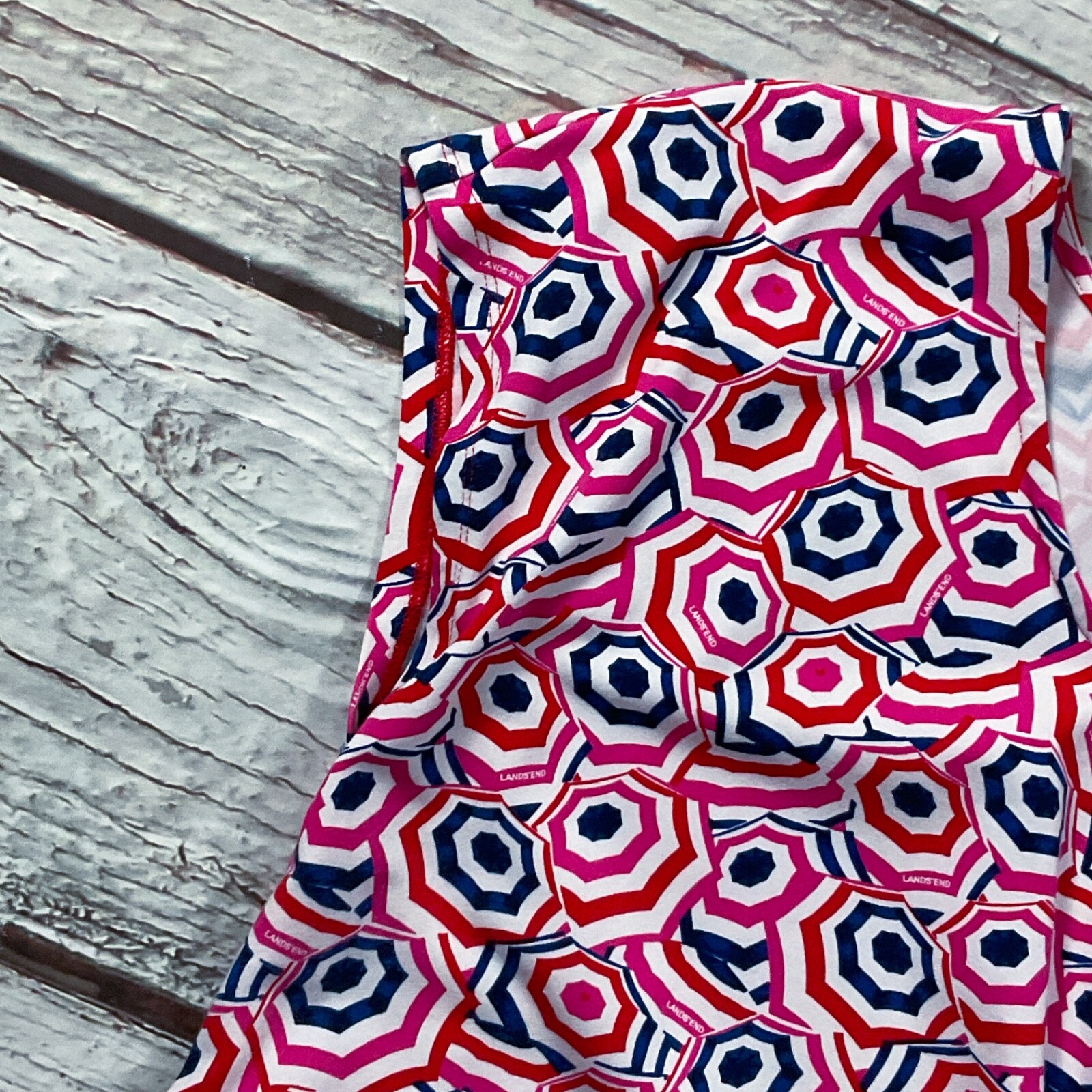 Lands End Womens Dress size 2X Red Blue Multi A-Line Cotton Stretch Sleeveless