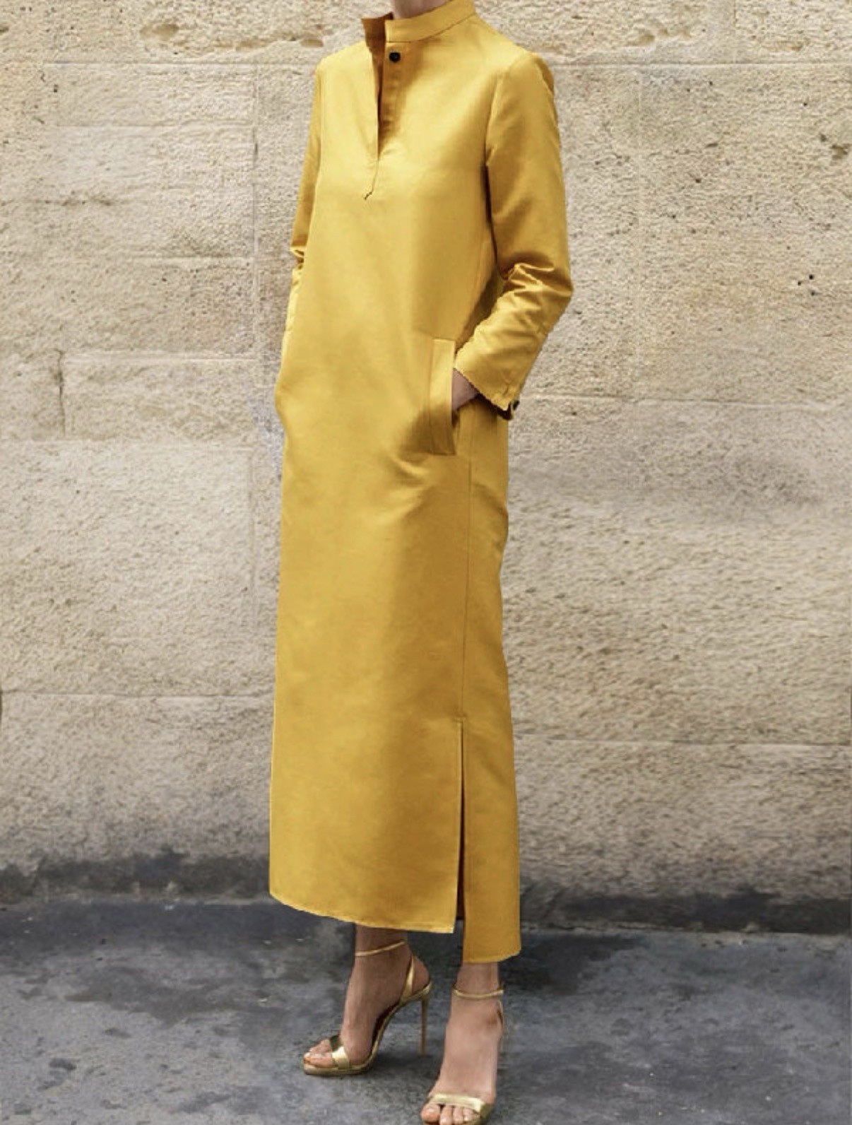 Uoozee – Women’s Long Sleeve – Loose Split-Side – Stand Collar – Midi Dress – M
