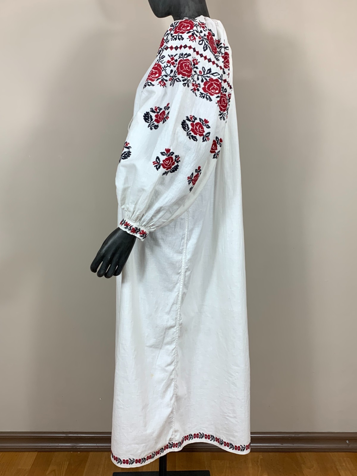 Vintage Ukrainian Embroidered Linen Vyshyvanka Dress Handmade Folk Shirt